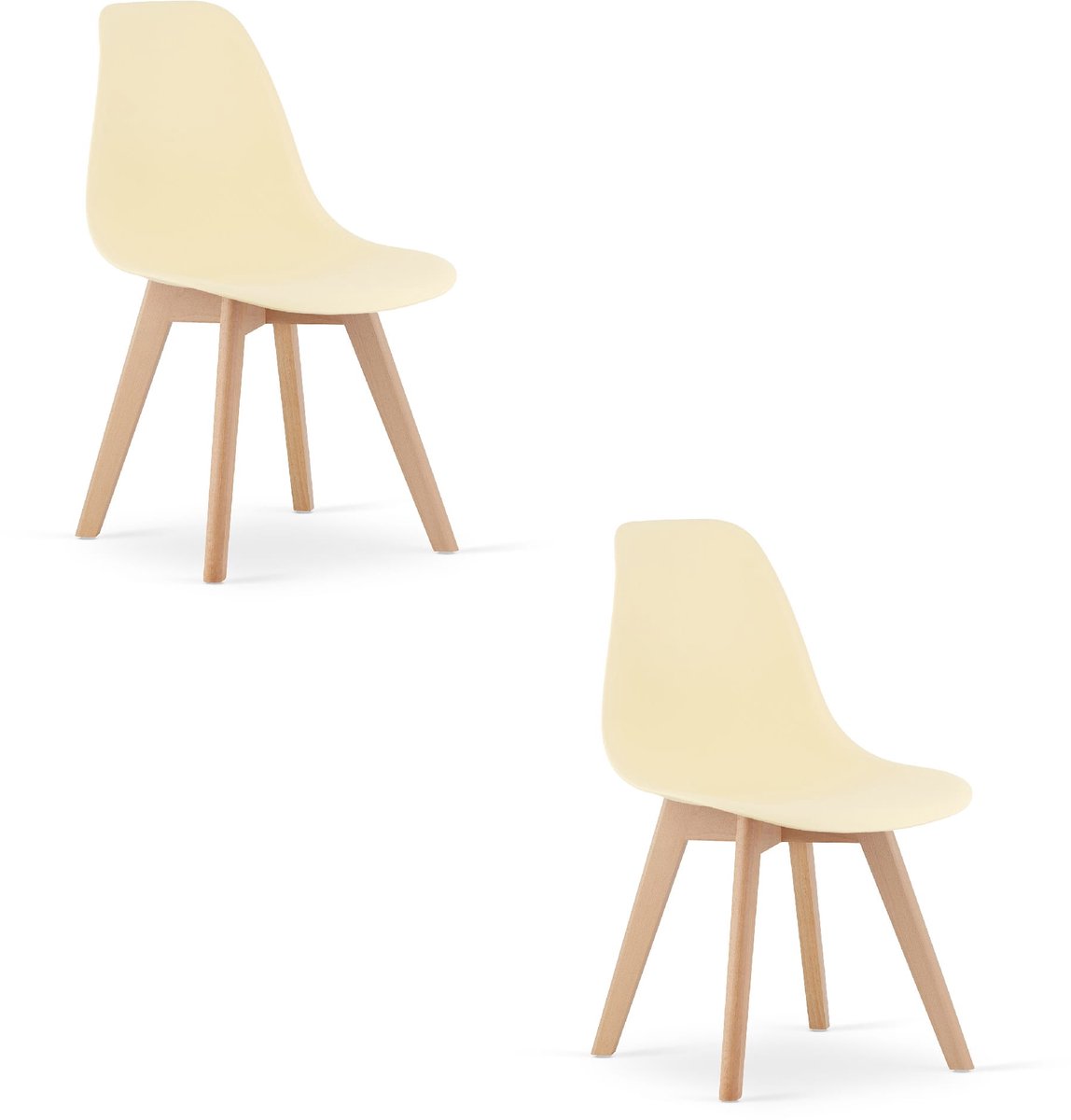 Set van 2 Eetkamerstoelen KITO – Crème – Beuken Poten – Kuipstoel met Kunststof Zitting – Tijdloos Design, Functioneel en Duurzaam, Geschikt voor Woonkamer, Eetkamer en Kantoor