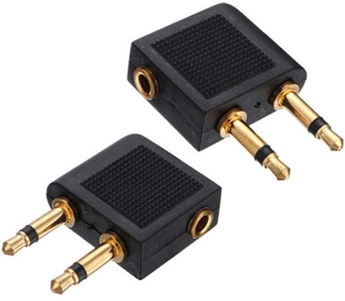 Image of EXCITAT Vergulde vliegtuighoofdtelefoonadapter - Luchtvaartaudioadapter - Voor het aansluiten van uw eigen hoofdtelefoon op het in-flight entertainmentsysteem van het vliegtuig - 2 stuks - Zwart