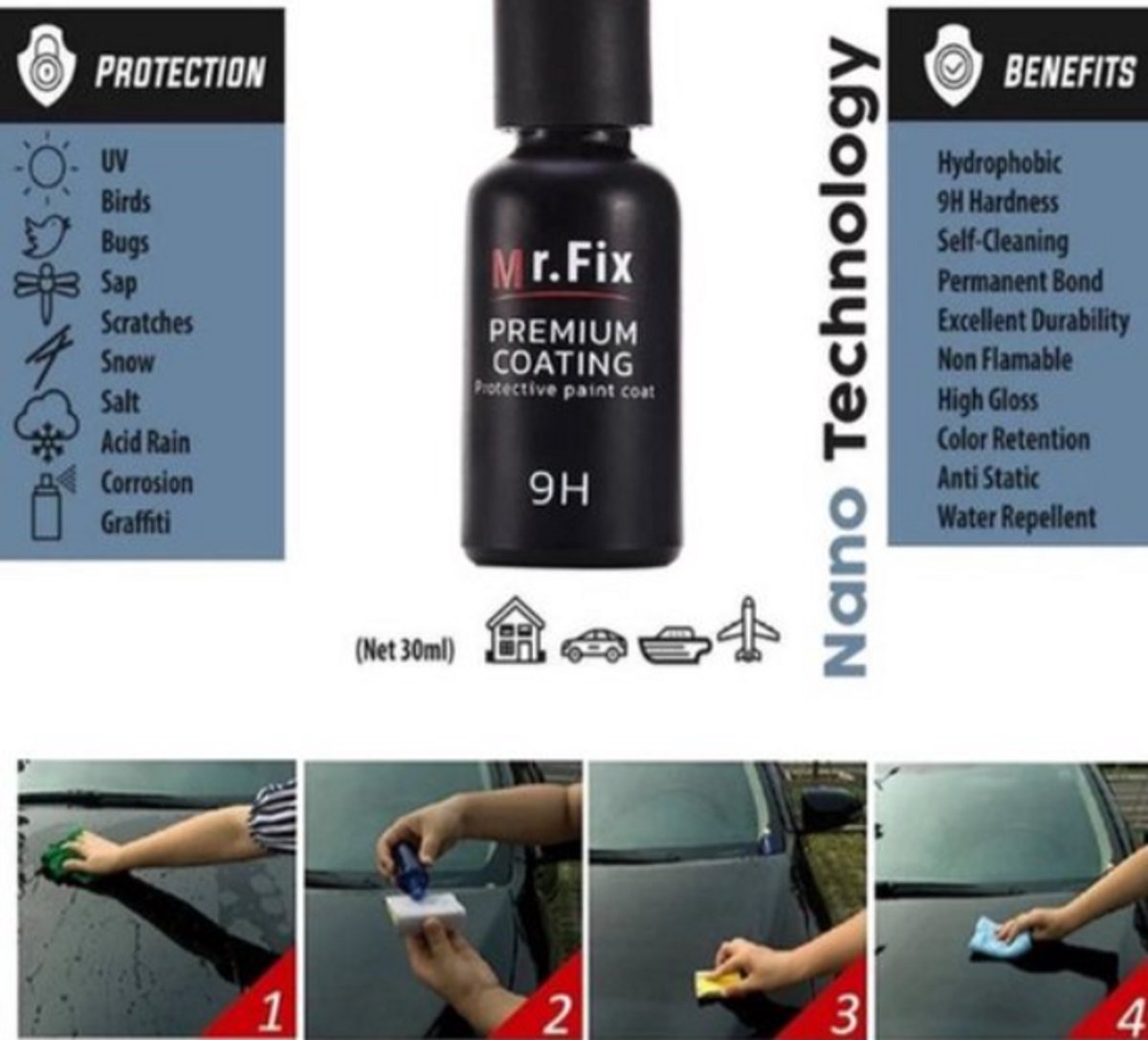 TLVX Glas Coating Keramisch Autolak / Mr. Fix keramische glas coating / Lakverzegeling / Krasverwijderaar / Lakbescherming / Kras verwijderen auto / Auto polijsten / Auto Glas Coating 50ML / Auto lak bescherming / Vuilafstotend / Lange bescherming – foto 5