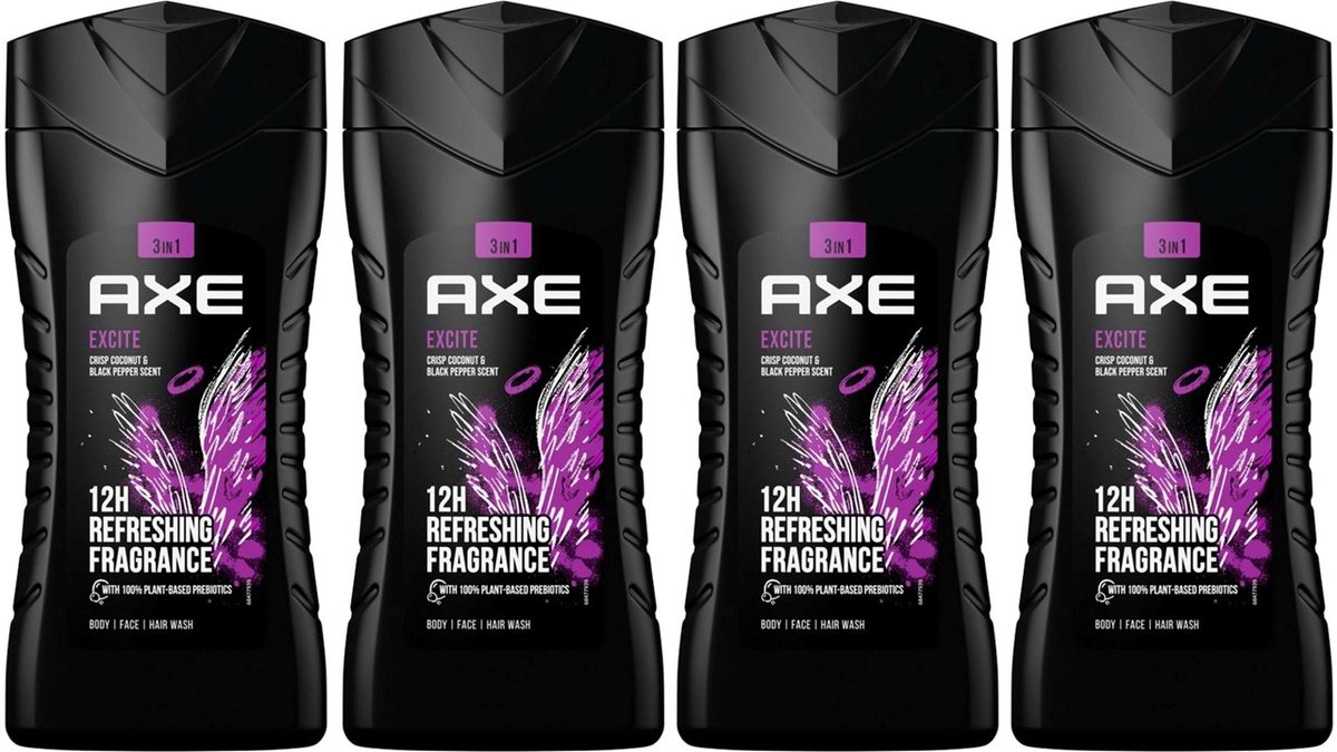 Axe 3in1 Douchegel Excite - 4 x 250 ml - Voordeelverpakking