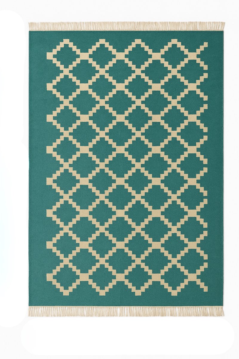 Kelima – Handgemaakt Kelim Vloerkleed – Wol – 160 x 230 cm – Senon Groen diamantmotief