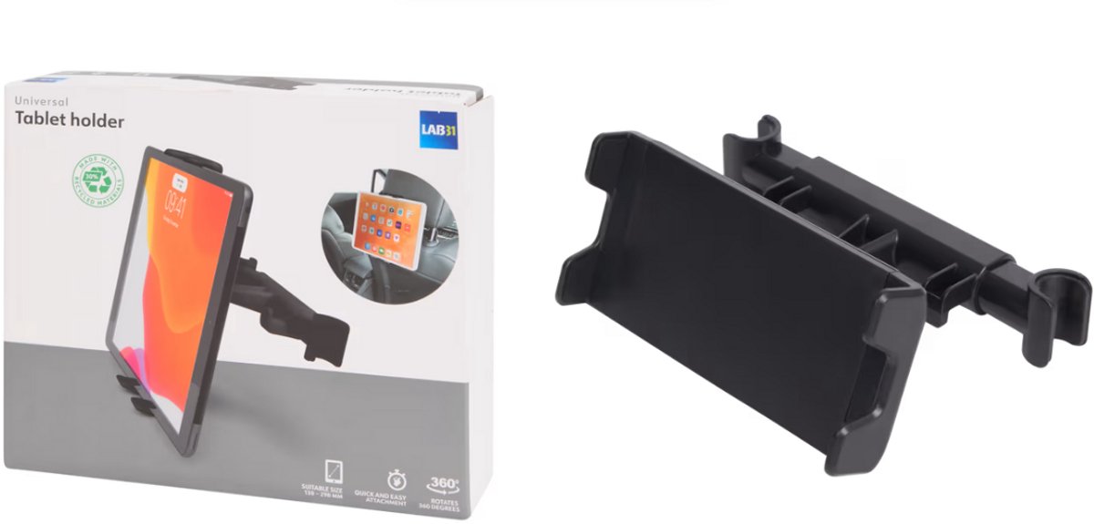 Lab31 auto-tablethouder Tablets van 138 - 298 mm -Snelle en gemakkelijke bevestiging - Kan 360º draaien