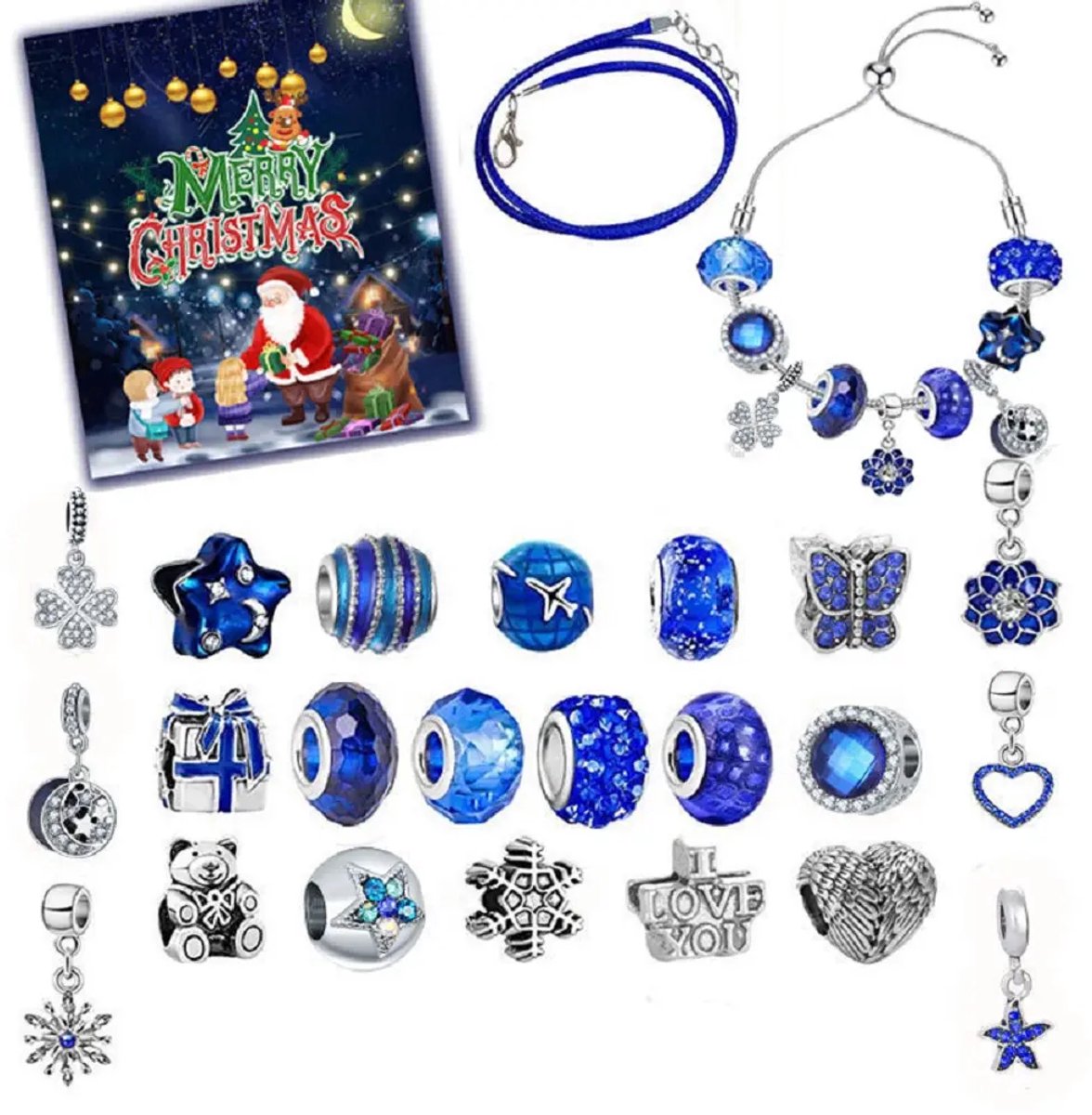 Adventskalender 2026 Sieraden – 24 Dagen Verrassing – Armband & Charms – Donkerblauw