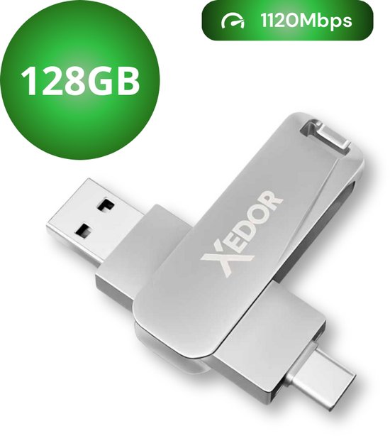 Xedor® Base - USB Stick - 128 GB - 1120Mbps - USB C en A - iPhone en Android