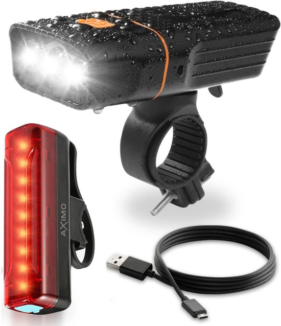 AXIMO Fietsverlichting Set 500 lumen - Fietslamp USB Oplaadbaar LED - Aluminium Voorlicht en Achterlicht - Roteerbaar voorlicht - Waterbestendig (IP65) Fietslicht - MTB & Racefiets