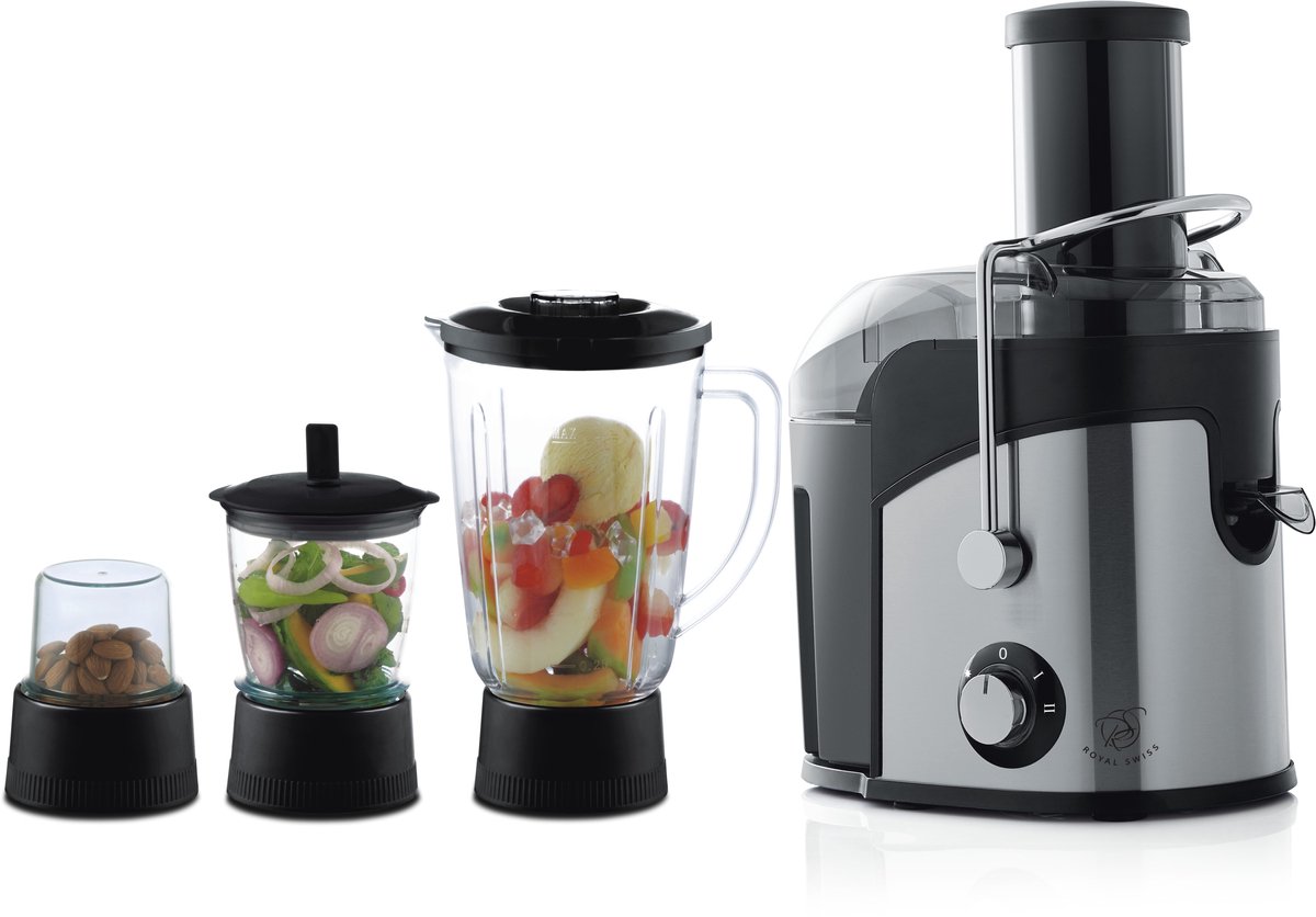 Fruit- en groentesap extractor (centrifuge) + blender + hakmolen + koffiemolen. 4 in 1