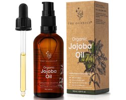 THE OGANICS® Jojoba Olie 50ml – 100% Puur, Biologisch & Koudgeperst – Voedt, Hydrateert & Beschermt Huid, Haar & Nagels – Anti-Aging – Vegan & Dierproefvrij – Glasfles met Pipet+ pomp