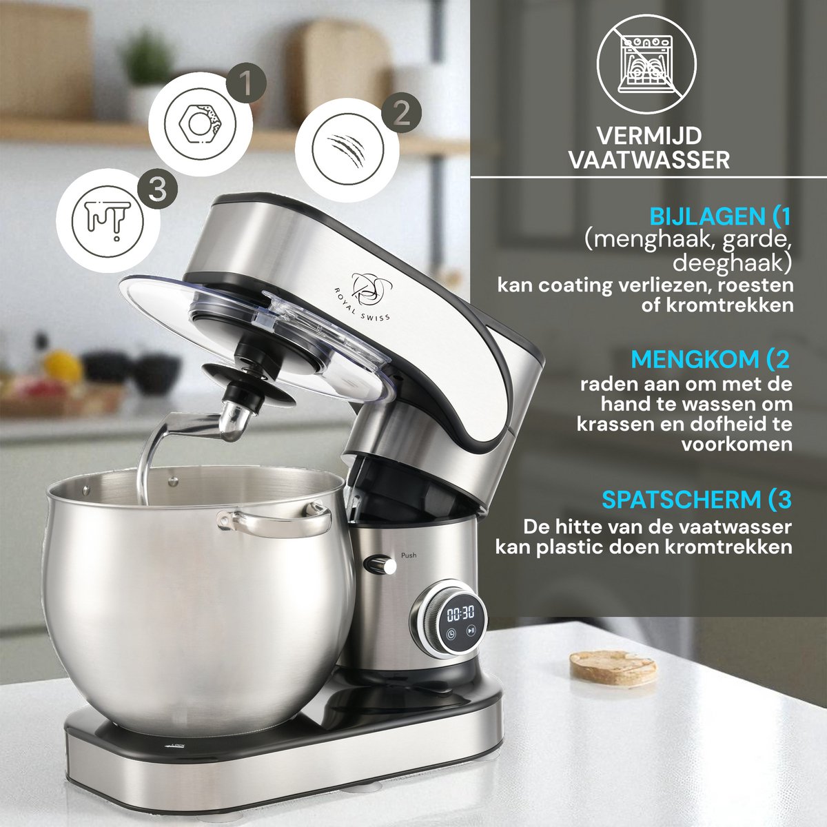 Royal Swiss SC-603E - 12L Keukenmachine 2000W Planetaire Mixer thumbnail 3