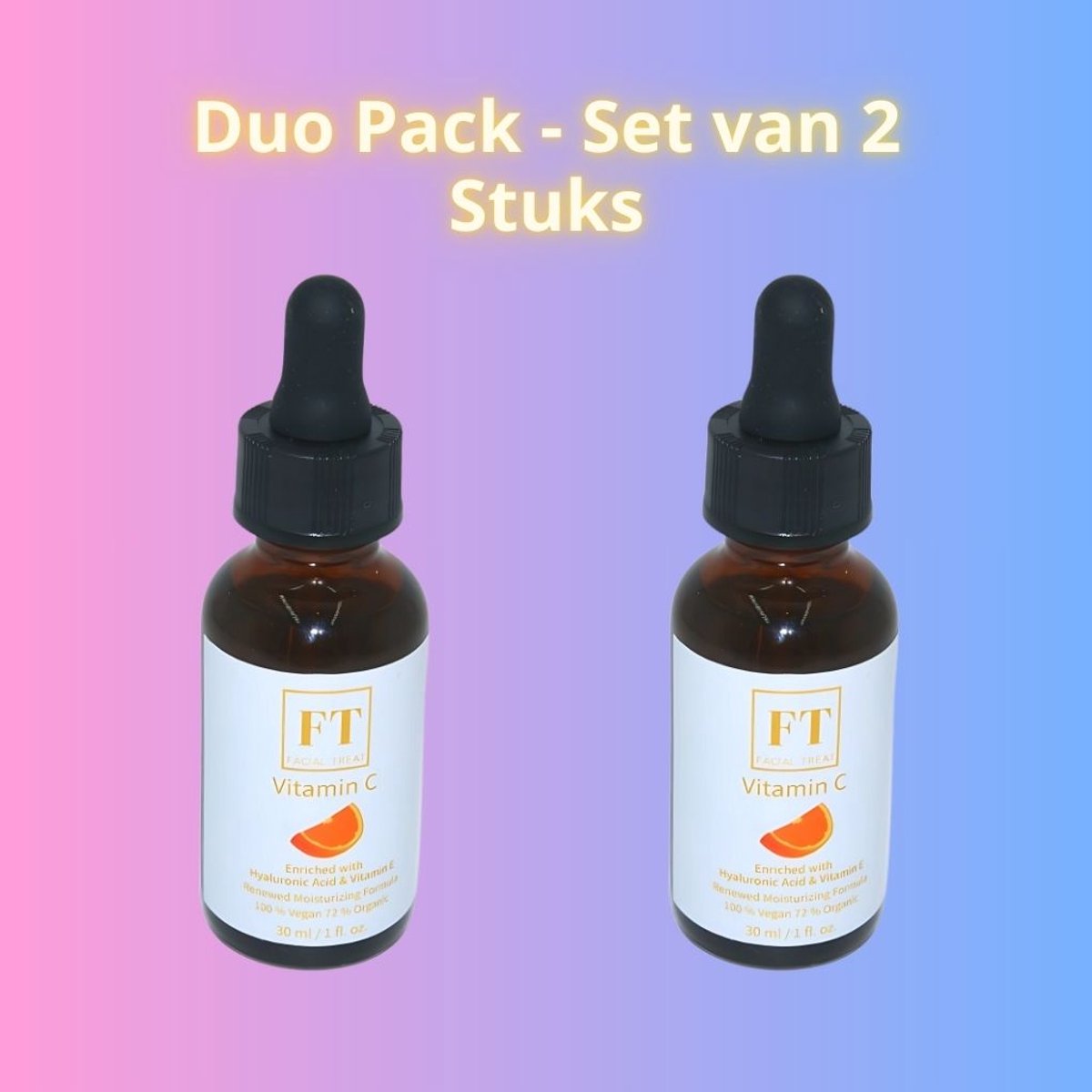 Vitamine C Serum - Met Hyaluronzuur & Vitamine E – 2 Stuks in Verpakking - Niacinamide - 30 ml – Facial Treat – Verhelderend & Hydraterend - Voor Stralende Uitstraling - Huidverzorging - Duo Pack