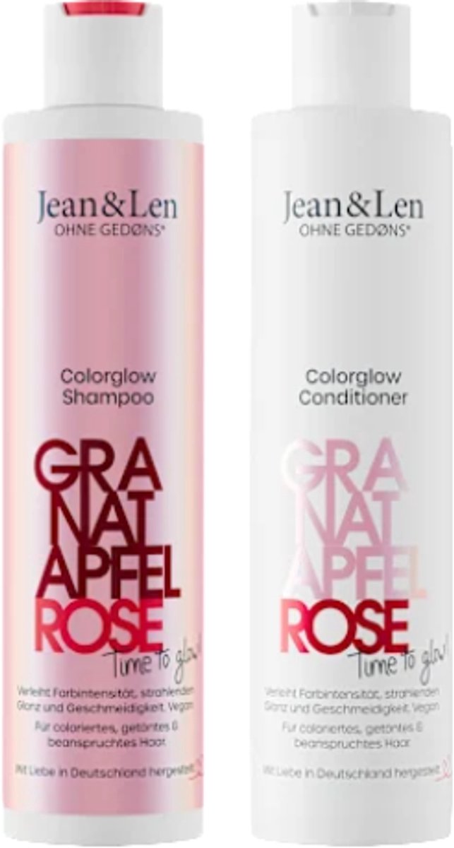 Jean & Len Colorglow Shampoo + Conditioner Granaatappel & Rozen | 2x 300ml - Combi-verpakking | Vegan Colour Haarshampoo & Haarspoeling
