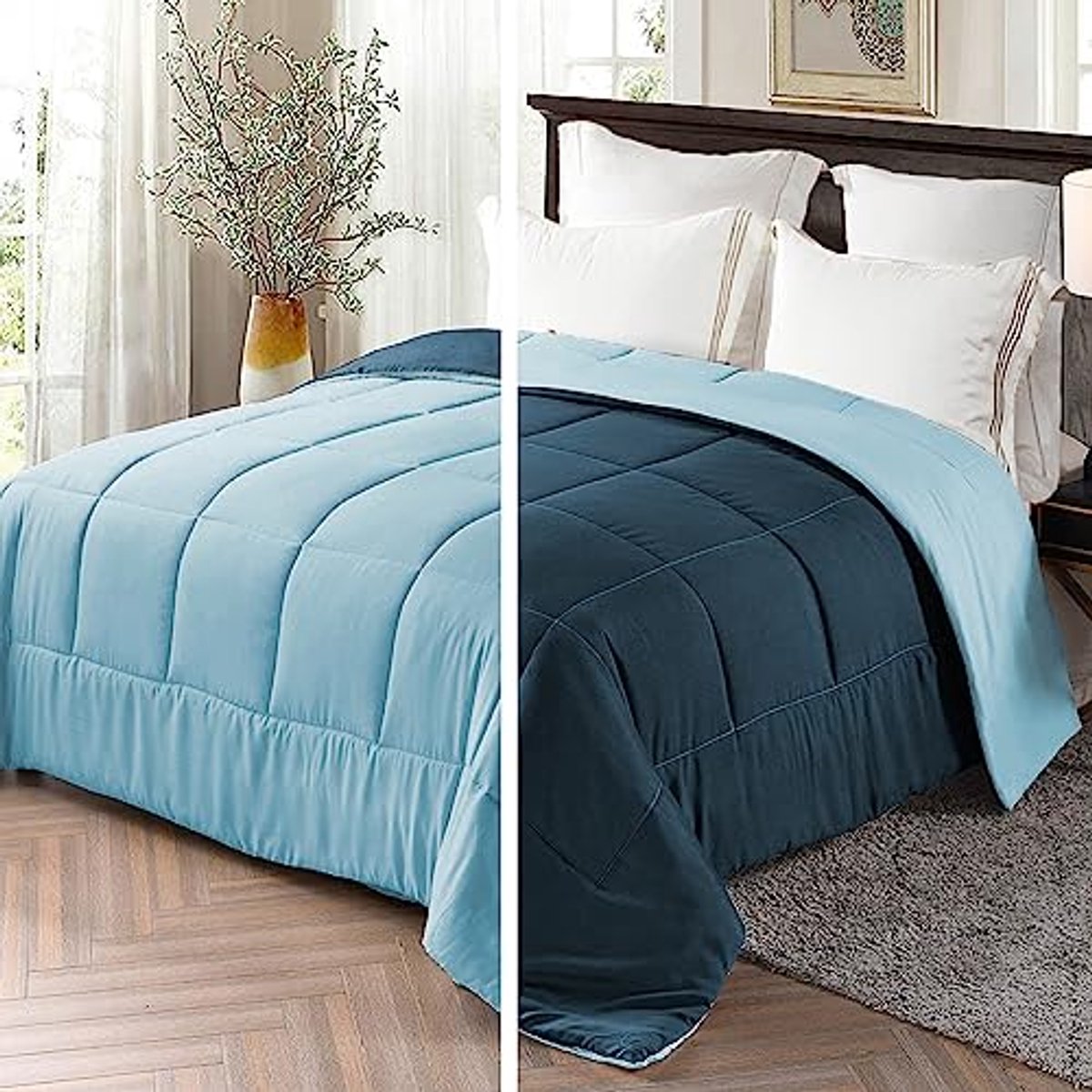 Omkeerbaar Dekbed Microfiber Zacht en Machine Wasbaar - Navy/Blauw 155×220 cm