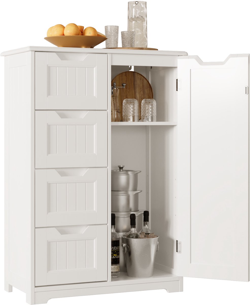 Xbro Badkamerkast met 1 Deur en 4 Lades – Opbergkast met Verstelbare Plank – Kast voor Badkamer, Keuken of Woonkamer – 60 x 30 x 85 cm – Wit