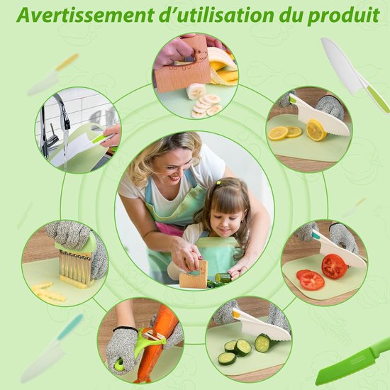 Kindermes - 8-delige veilige houten messenset - Kindermessenset - Montessori snijgereedschap - BPA-vrij - Cadeau-idee - geschikt voor kinderen vanaf 2 jaar van Boppi — afbeelding 4