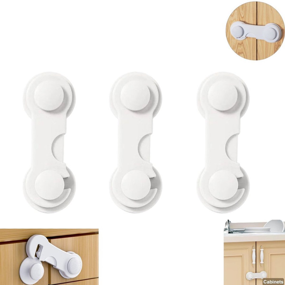 Image of 3 stuks - Kastdeurslot - Kinderveilig deurslot - Ladeslot - Anti-openen en anti-knijpen - Babyschuifdeur - Wit kastslot - 9,6*3,6cm - Lijmen zonder boren - Voorraadkast