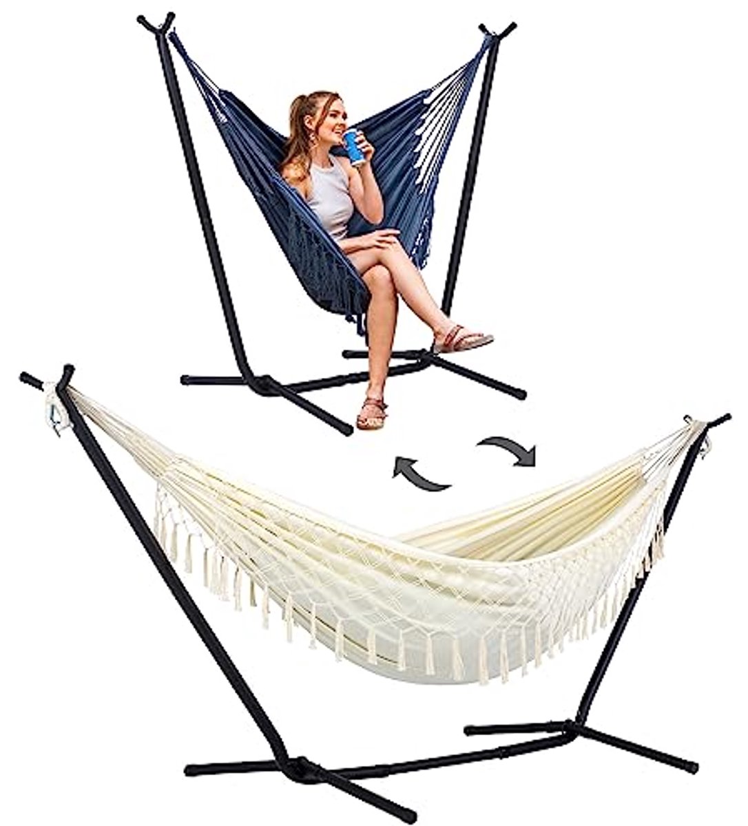 Image of 2-in-1 Draagbare Dubbele Hangmat met Standaard - Perfect voor Buiten