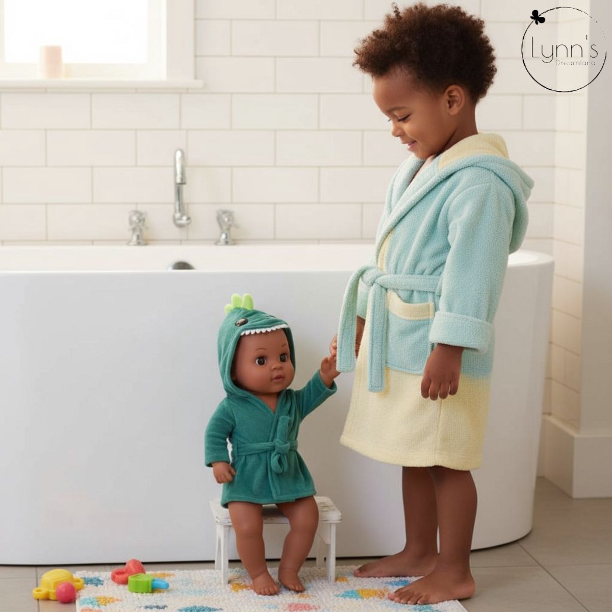 Poppenkleertjes voor babypop 43 cm - Groene dino badjas - In cadeauzakje - Poppenkleding geschikt voor o.a. Baby Born pop — afbeelding 12