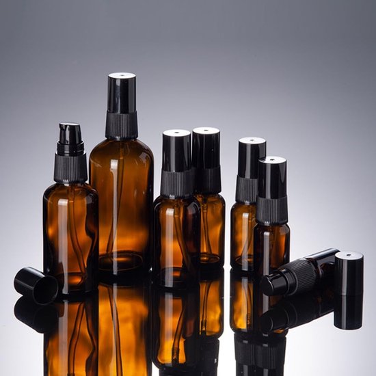100 ml amberkleurige glazen reisflessen - pompdispenser voor lotion en cosmetica - shampoo - essentiële olie - lekvrij ontwerp voor reizen - badkamer - dagelijks gebruik — afbeelding 3