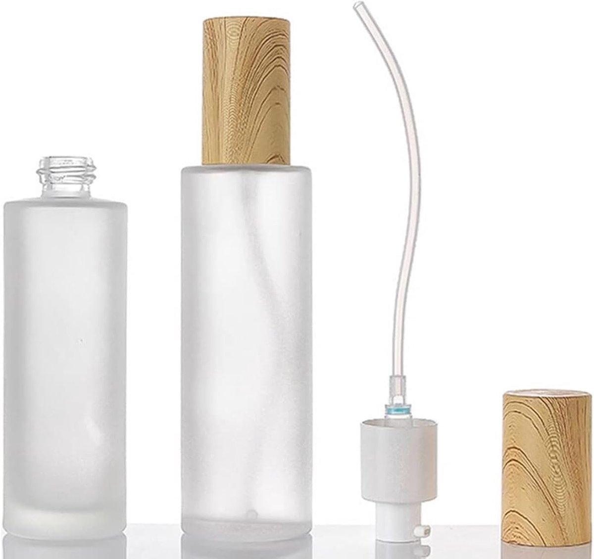 Image of 2pcs 100ml 3.5oz Premium Glazen Reisbottles voor Toiletten - Crème Pompflessen - Lotion Flessen Dispenser - Cosmetische Containers met Houten Deksel voor Shampoo - Lotion - Essentiële Olie