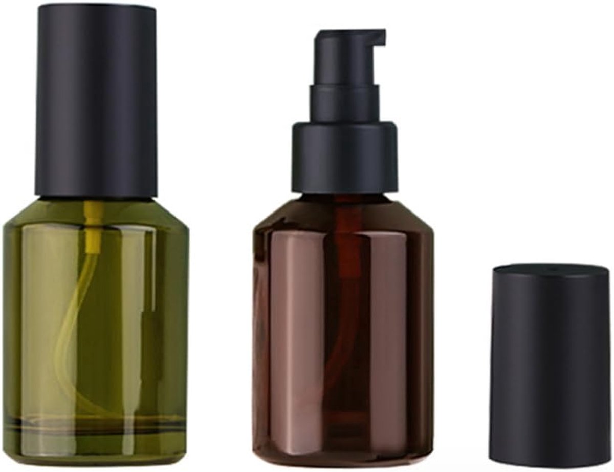 Image of 60ml 2oz Glas Reisflessen - Levensbestendige Flessen voor Vloeibare Foundation - Lotion Pompflessen - Cosmetische Containers met Zwarte Pomp (Wijnrood & Groen)