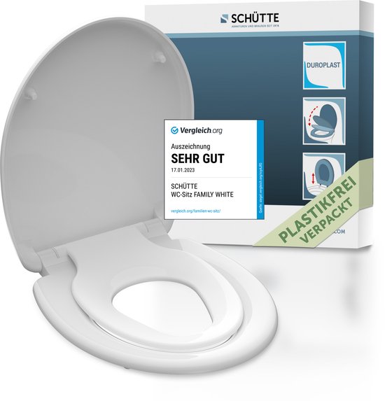 SCHÜTTE WC-Bril 82940 FAMILY WHITE - Duroplast - Soft Close - Afklikbaar - Geïntegreerde Kinderzitting - Gelakt - Wit
