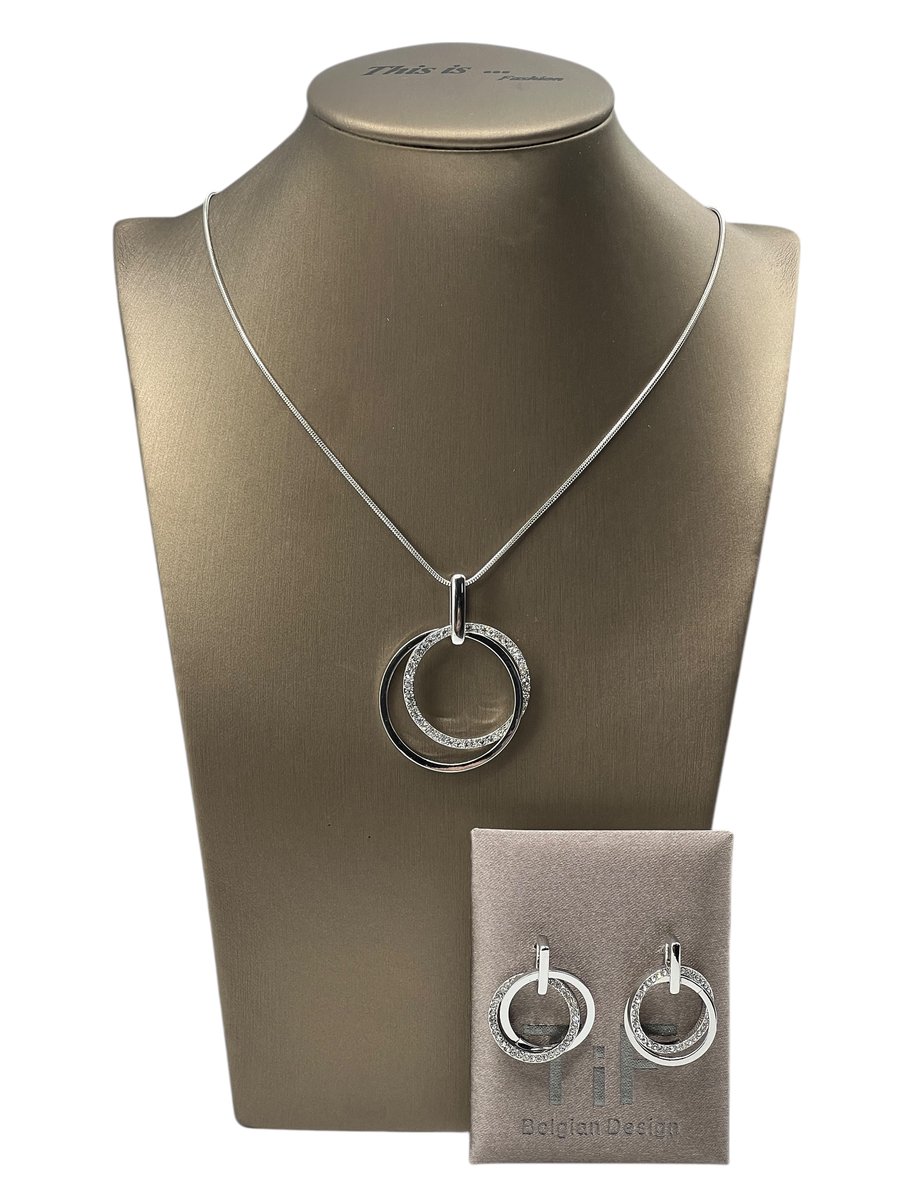 This Is fashion - Sieraden - Juwelenset dames - Halsketting - Oorbellen - Zilver - Verstelbaal 42-47 cm