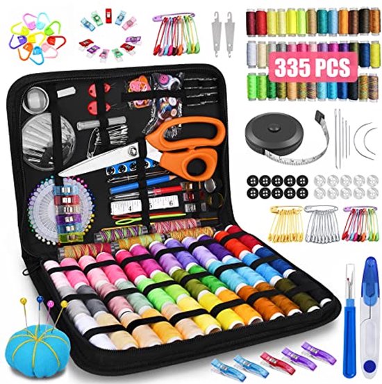 Naaiset, draagbare naaiset voor volwassenen, kunststof naaikistje, naald- en draadset, naai-accessoires en -accessoires