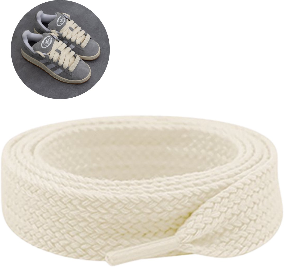 Sneakers Abel - Sneaker Veters 140CM - 2CM Wijd - Schoenveters - Beige - Creme - Brede Veter - Dikke Veter - Geschikt voor Adidas Campus 00s