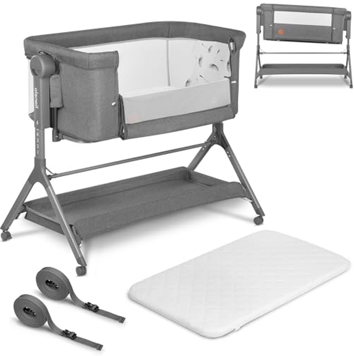 Image of 3-in-1 Co-Sleeper, Wieg en Babybed met Hoogteverstelling, Removable Cover en Opbergmand - Lichtgewicht en Verplaatsbaar