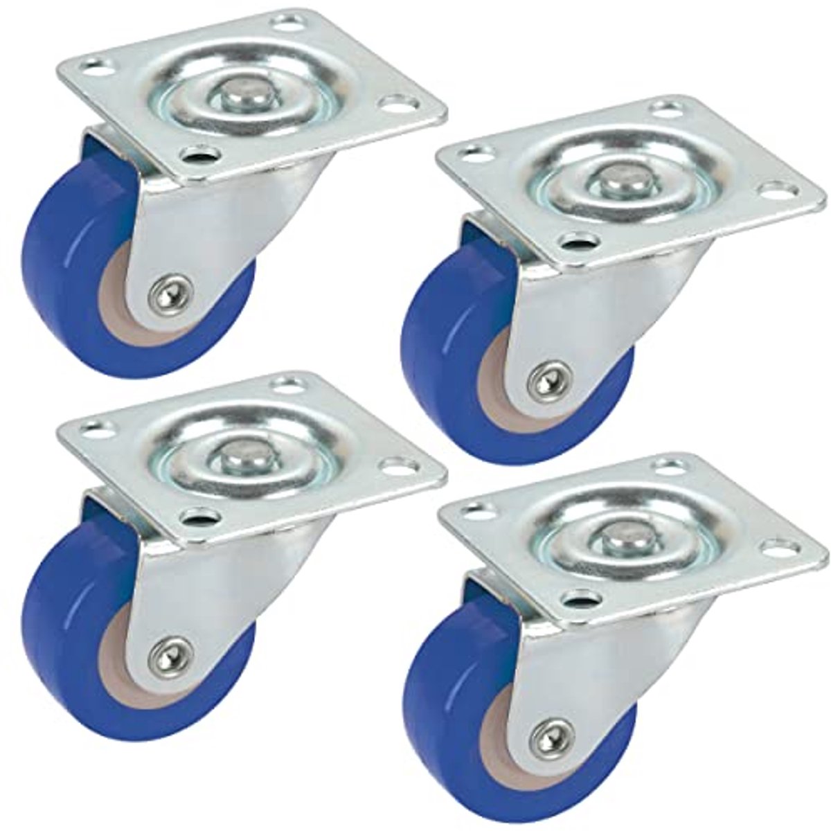 Set Zwenkwielen 30x14 mm - 4 Stuks Polyurethaan Blauw met Schroeven - Draagkracht 20 kg/rol