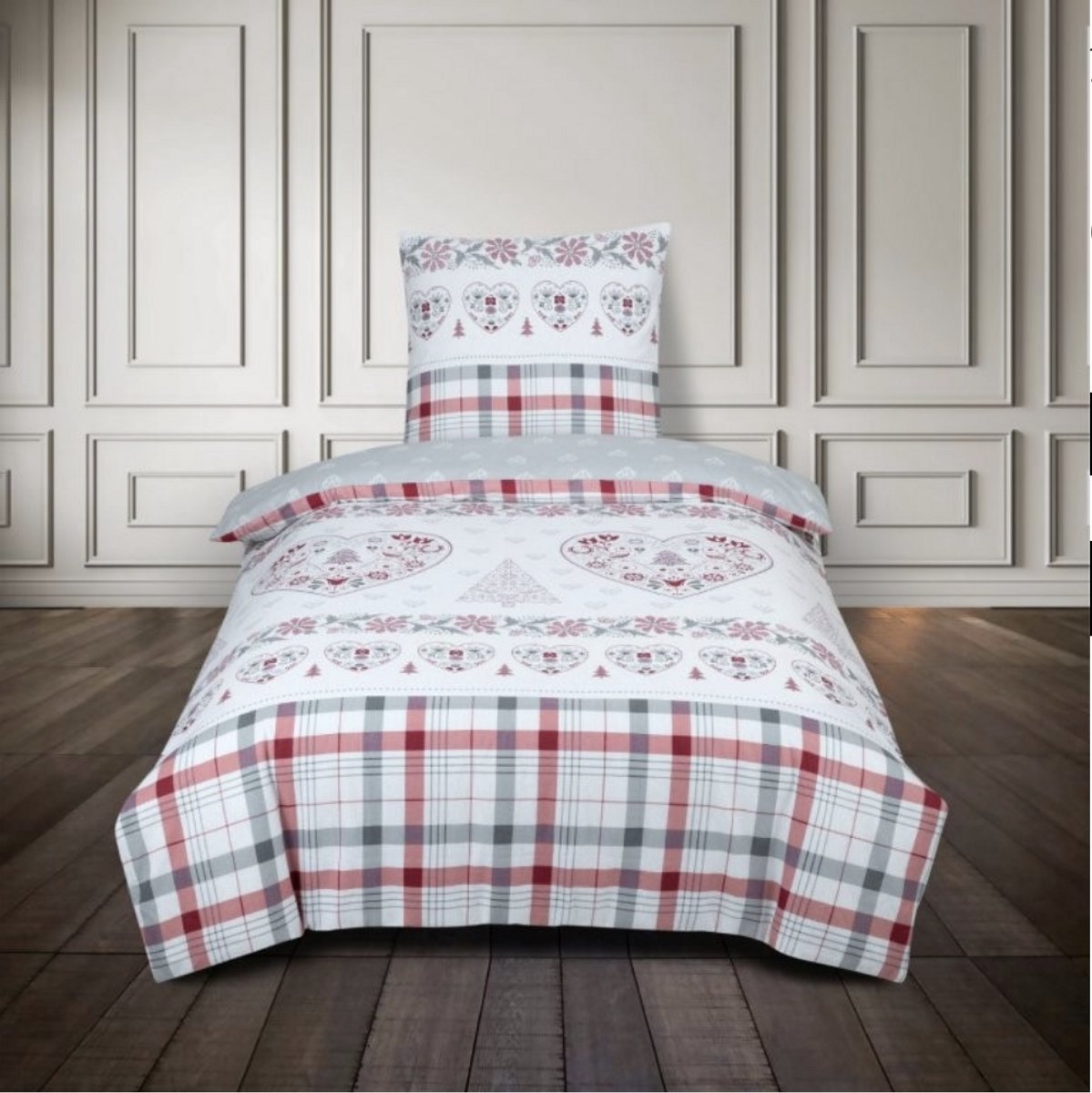 Better Nights Luxe Katoen Flanel dekbedovertrek Dolomitas -140x200 rood grijs wit