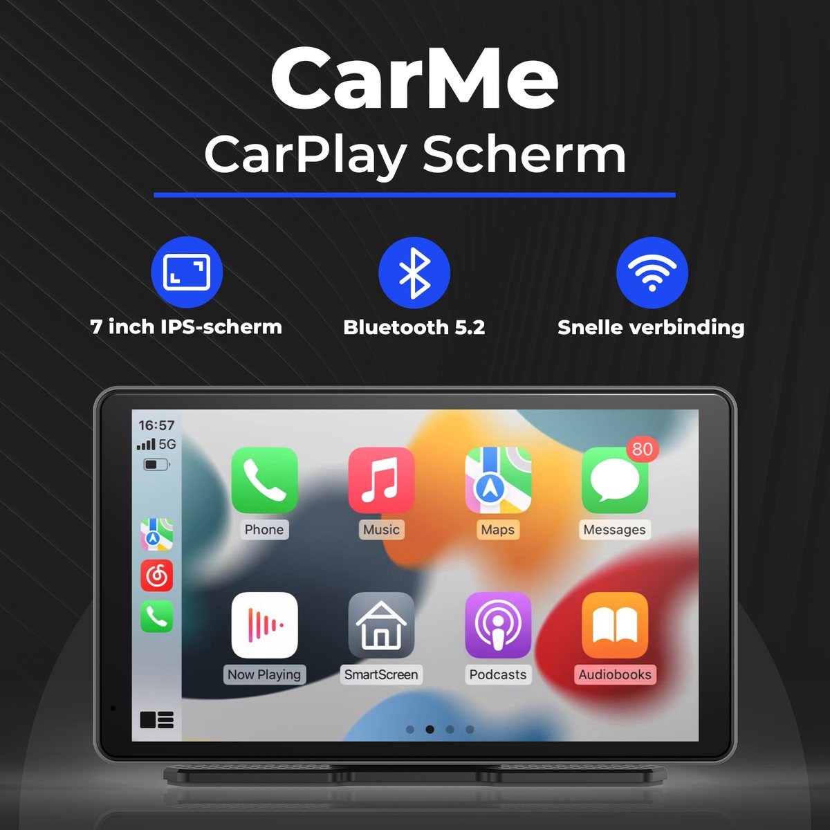 CarMe 7 Inch CarPlay Scherm Draadloos met Achteruitrijcamera 6m, Apple CarPlay & Android Auto, Touchscreen Navigatie - Afbeelding 3