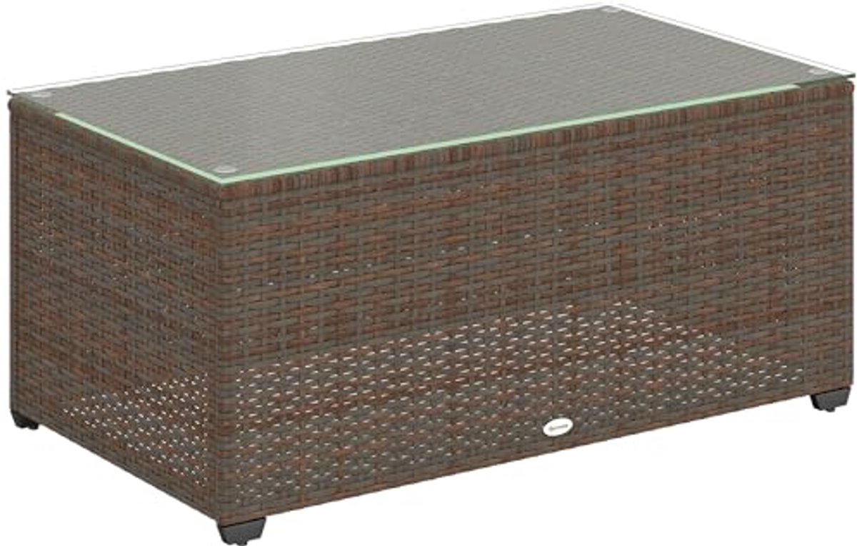 Koffietafel van Rattan met Glazen Blad voor Tuin en Balkon - Rectangulair 90x50x38 cm