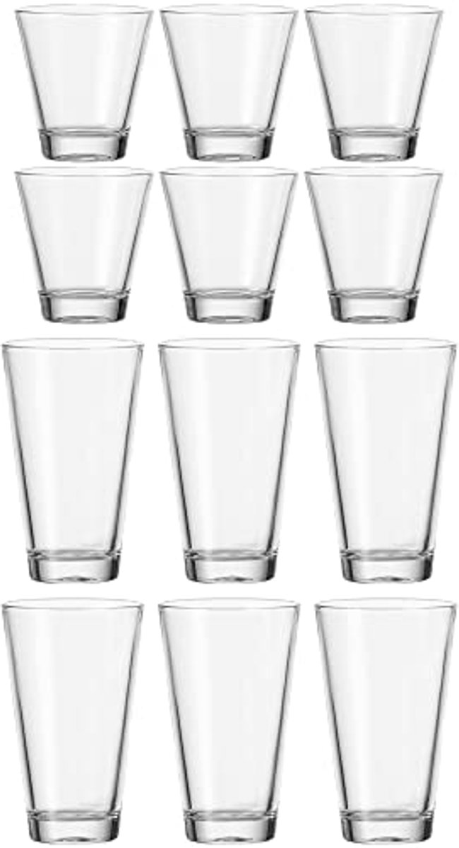 12-delige bekerset voor drinkglazen in verschillende maten