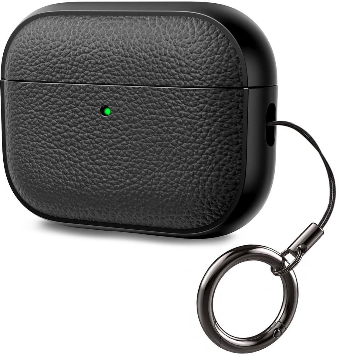 Namajunas - Case geschikt voor Apple AirPods Pro 3 hoesje - Zachte TPU draadloos oordopjes Hoes met Bevestigingslus - Lederlook Met Houtstructuur - Beschermhoes - Zwart