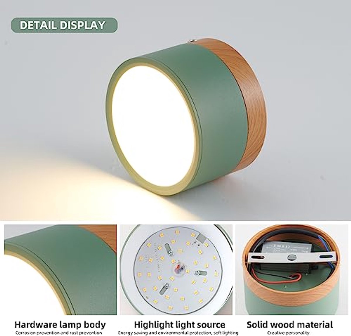 Groene Mini Led Plafondlamp - Houten Opbouwspot 12W Koel Wit 6000K