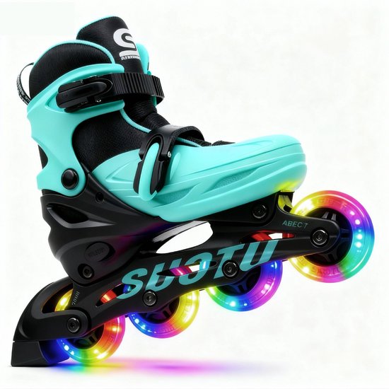 Suotu Skeelers - Inlineskates Verstelbaar - Skeelers meisjes en jongens - Maat: EUR 32-36 - lichtgevende wielen - Blauw/Zwart - M