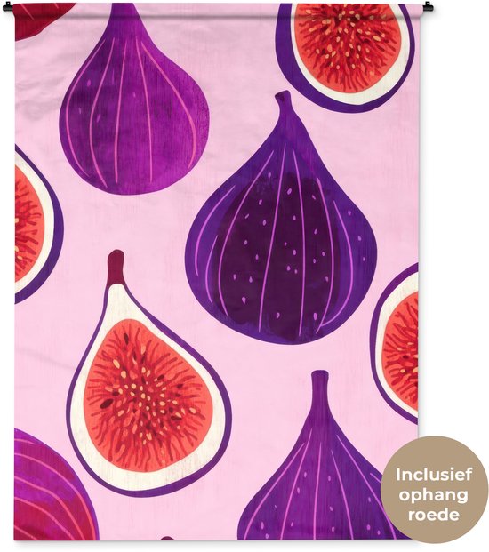 Wandkleed 150x200 cm - Wanddoek Vijgen - Roze - Paars - Wandtapijt - Wandkleden