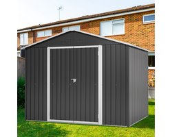 Pugsdrly Metalen tuinhuisje gereedschapsschuur 240x192,3x191 cm met schuifdeur & 4 ventilatieopeningen Afsluitbaar tuinhuisje
