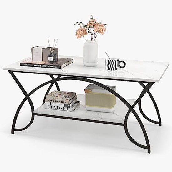WestUx Marmer Modern Ovaal Set van 2 Salontafel, Middentafel Roestvrij Staal Luxe Desktop Robuust Minimalistisch Huismeubilair voor Woonkamer, A, 130 cm