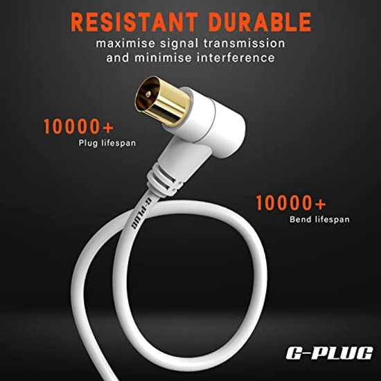 10m TV antennekabel met haakse stekker en adapter - Coax RF-kabel voor ...