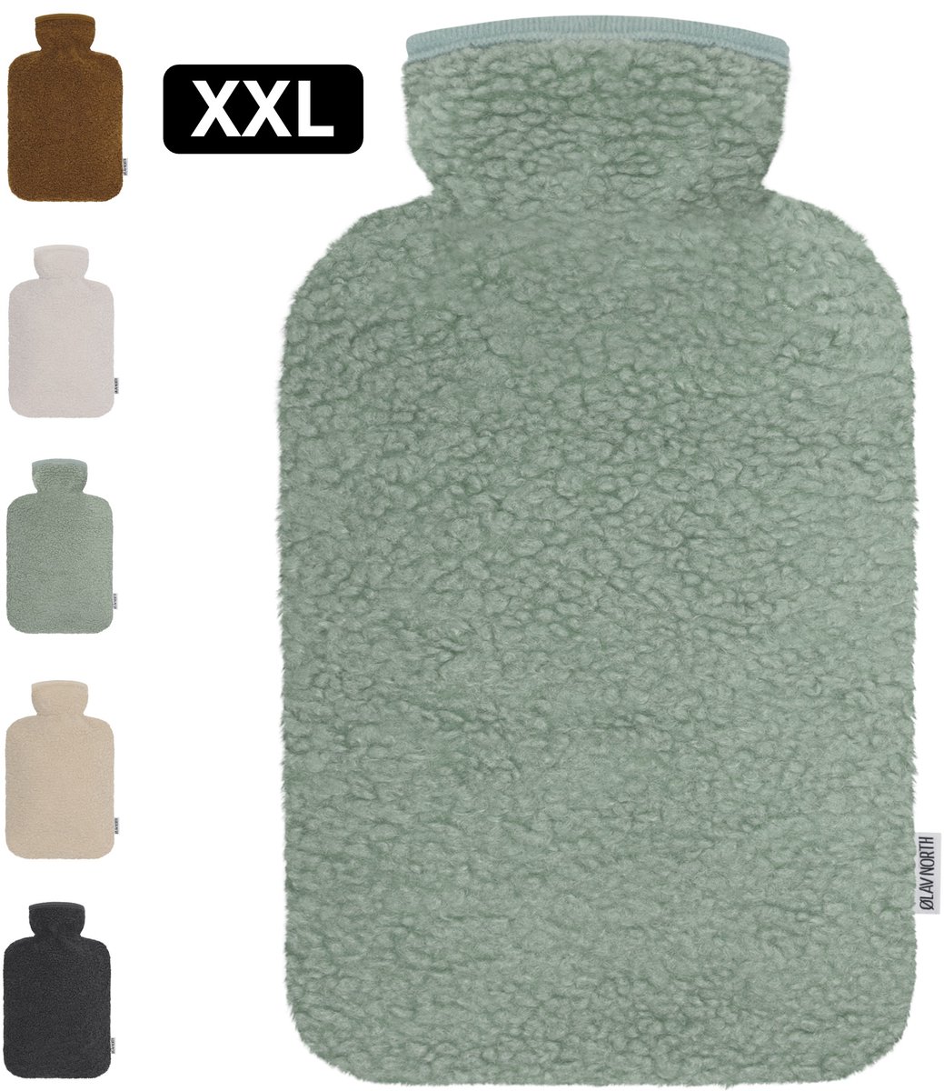 Ølav North - XXL Kruik met Teddy Hug hoes - Incl geschenkverpakking - Tot 8 uur warmte - Warmwaterkruik - 3.4 liter – Forest Green - Cadeau voor haar, vrouw, vriendin