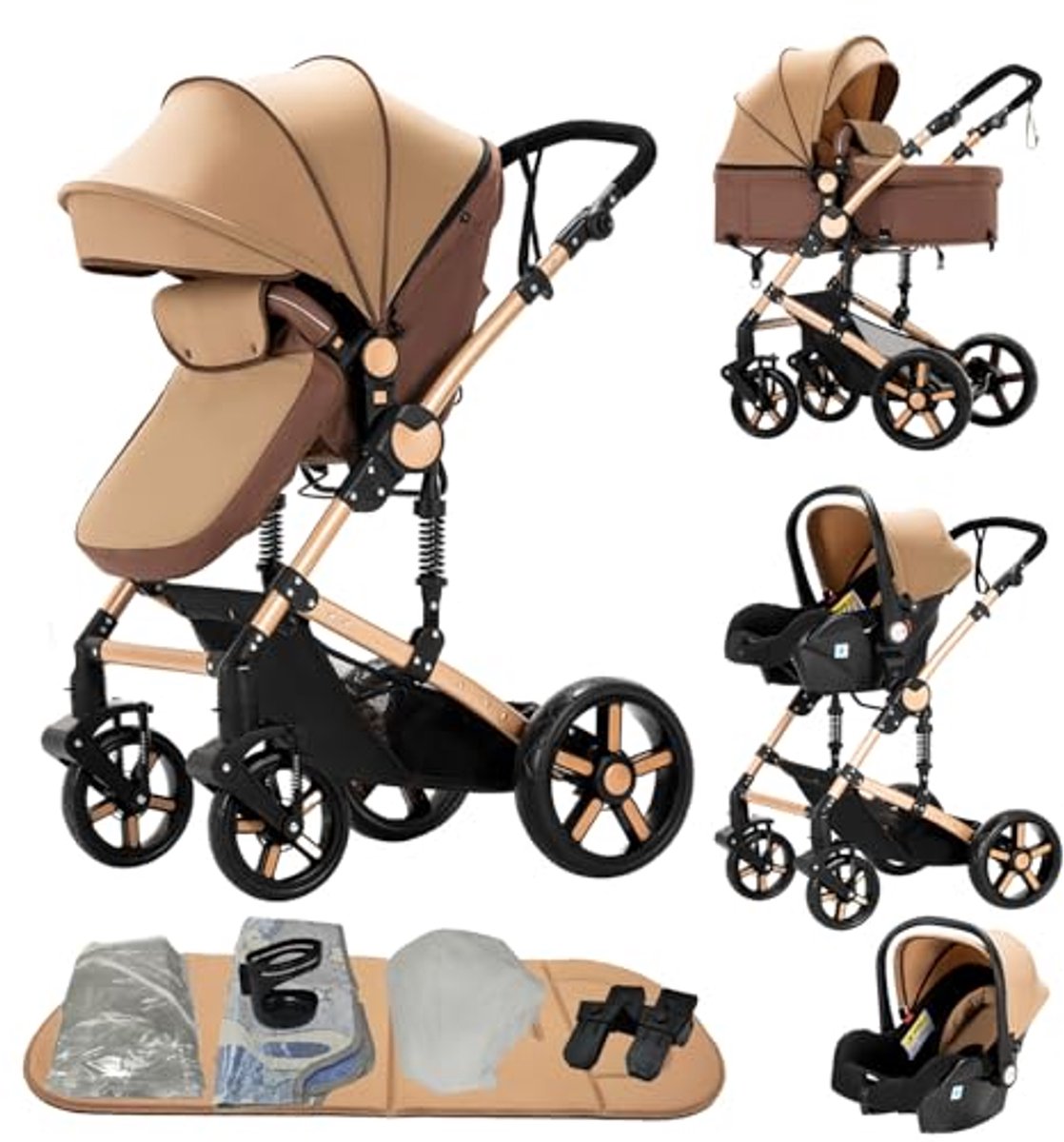 Image of 3-in-1 combi-kinderwagen met hoge landschap en liggende buggy - Opvouwbare kinderwagen voor baby's