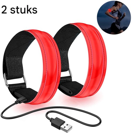 Bracelet LED rechargeable Gsedaox - 2 pièces - Bracelets lumineux réfléchissants - Siècle des Lumières de course réfléchissants - Rouge