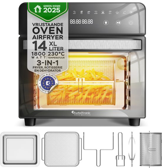 TurboTronic AFO14 Airfryer XXL 14L Zwart 1800W - TurboTronic - €99,95
