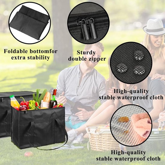Geïsoleerde tas - lunchtas - picknicktas - opvouwbare koeltas - waterdicht en geïsoleerd - herbruikbaar - geschikt voor boodschappen doen, reizen, picknicks, barbecues en kamperen (17L - zwart) van Merkloos — afbeelding 2