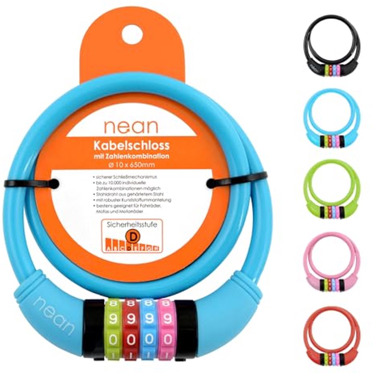 Fietsslot voor Kinderen - Kabelslot met Cijferslot, Lichtgewicht en Eenvoudig te Gebruiken, Robuuste Stalen Kabel 10 x 650 mm