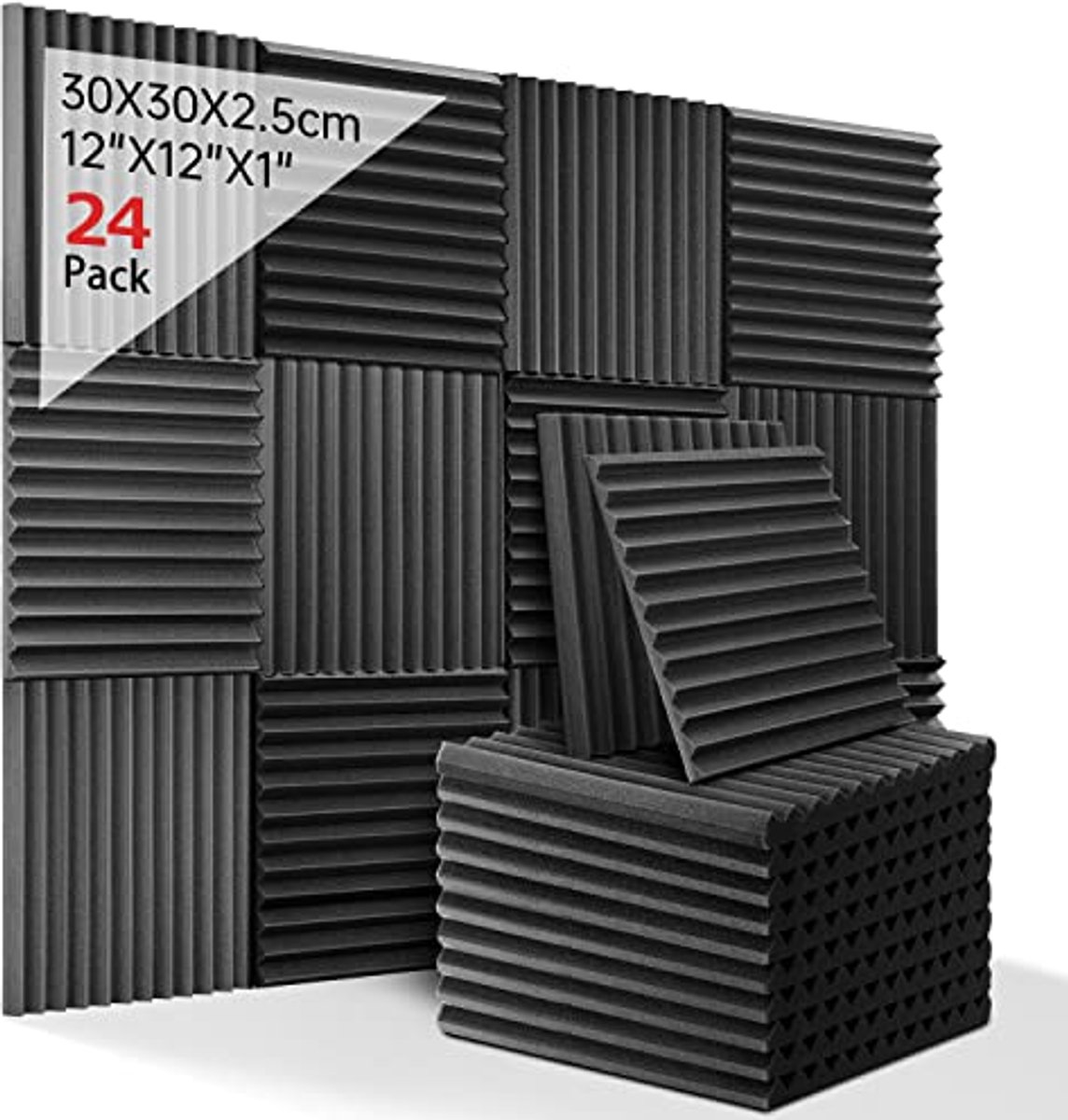 Geluiddempende Acoustic Foam - 24 Stuks Zwarte Akoestische Schuim voor Podcasts en Opnames