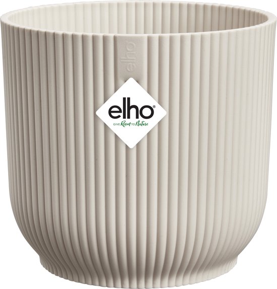 Pot Elho blanc lin avec nervures verticales et logo elho.