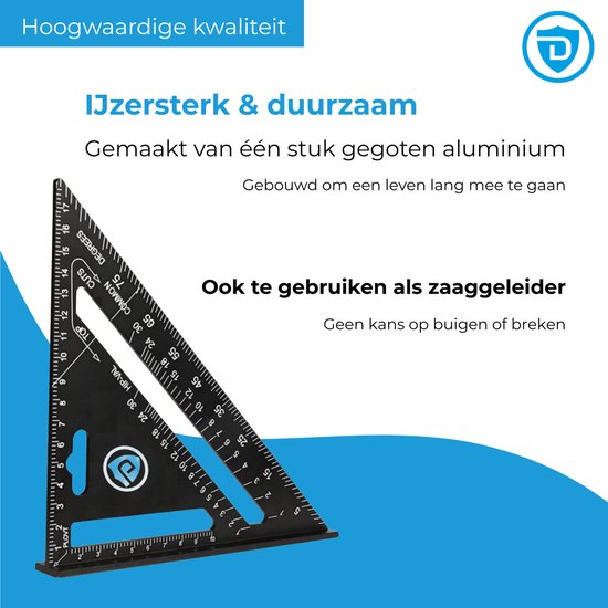Detepo - Carpenter Mesure Driehoek - Carré Carré en Aluminium - Triangle 5 en 1 Degré - Zwart