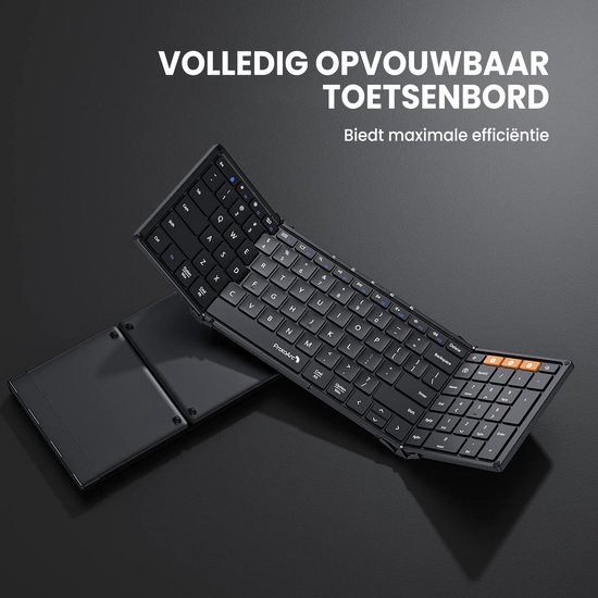 Volledig opvouwbaar zwart toetsenbord dat maximale efficiëntie biedt.